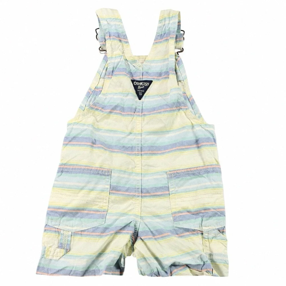 Vintage OshKosh Bgosh Toddler 3T Baja Stripe Shortalls Vestbak Overalls Shorts